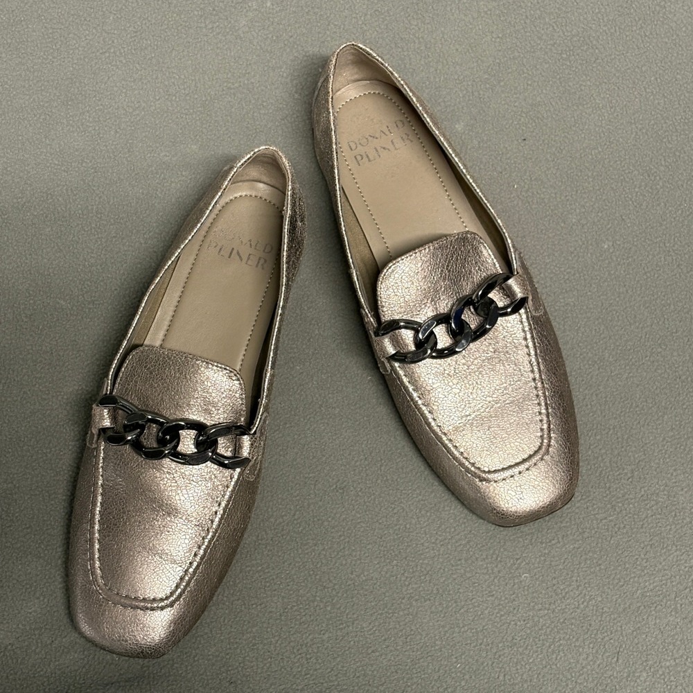 Donald Pliner Bethany Metallic‎ Loafers US 7.5 Bronze Chain Slip-On Flats - Picture 2 of 13